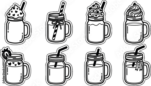 Mason jar drinks with straws and whipped cream