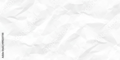 White clean crumpled paper background. Vertical crumpled empty paper template for posters and banners. Paper texture Crumpled White. Top view.