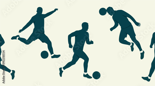 Dynamic vector illustration of soccer players in various game actions