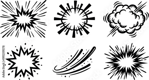 Black and white comic explosion and burst vector art collection