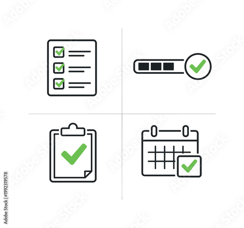 Task completion and productivity concept focused on tracking finished steps progress and organized workflow management using clear checkmark visuals, a checklist with