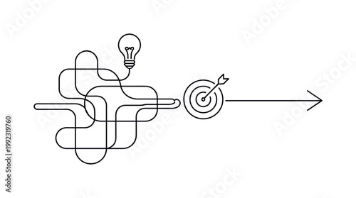 Simplifying complex decisions and filtering out unnecessary options in a fast paced professional environment, a continuous line forming many branching paths that smoothly