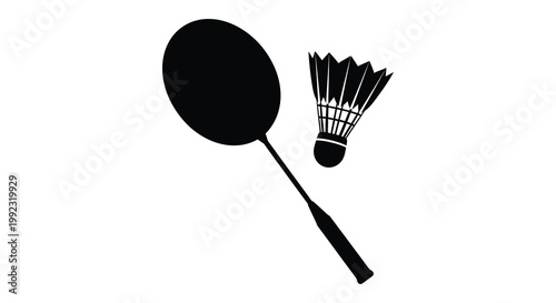 A striking black silhouette depicts a badminton racket and shuttlecock showcasing the sport s equipment silhouette high quality professional