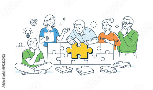 Individual problem solving process focused on critical thinking and decision making, visualized through a puzzle with missing pieces and a single key piece being placed
