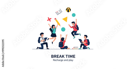 Break Time, Office Workers Relaxing, Playful Corporate Culture, Recharge Concept