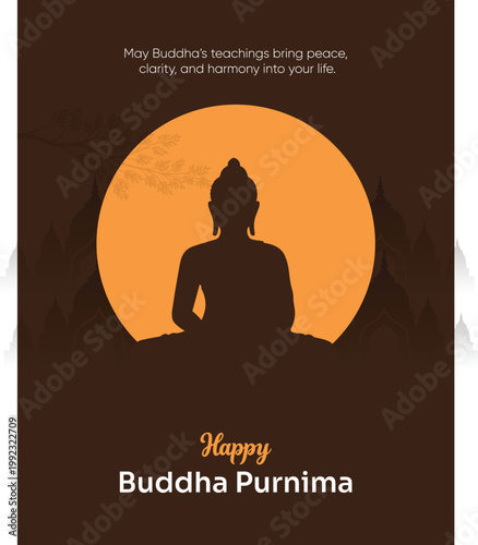 Buddha Purnima Poster With Buddha Silhouette And Inspirational Quote Design