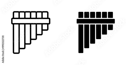 Pan flute icon set in outline and solid black style