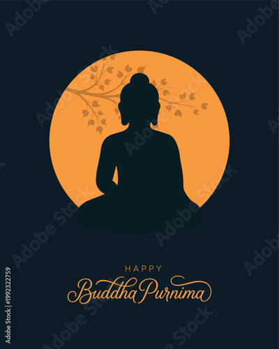 Buddha Purnima Poster With Buddha Silhouette And Moonlit Nature Background