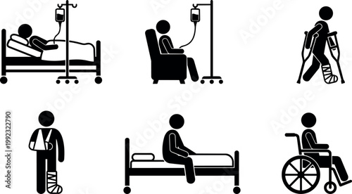 Injured patient with crutches and intravenous therapy