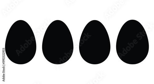 Four black egg shapes arranged in a horizontal line silhouette