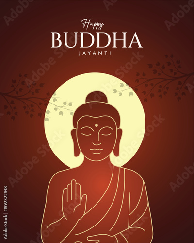 Buddha Jayanti Poster With Line Art Buddha And Golden Halo Background