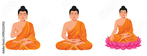 Buddha Illustration Set With Meditating Poses And Lotus Variation