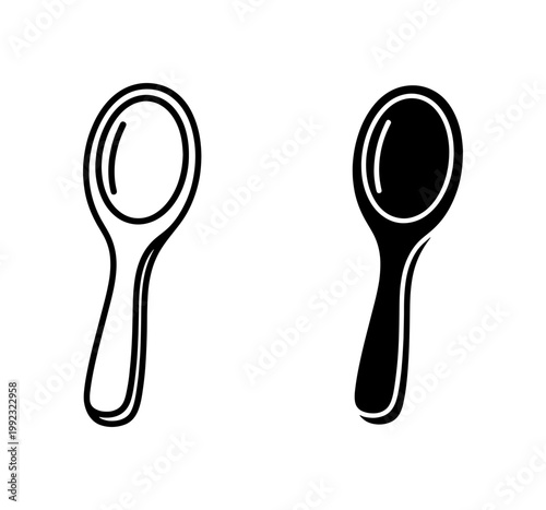 Minimalist Spoon Icon Set in Outline and Solid Black Style