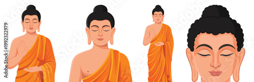 Buddha Character Illustration Set With Multiple Poses And Expressions