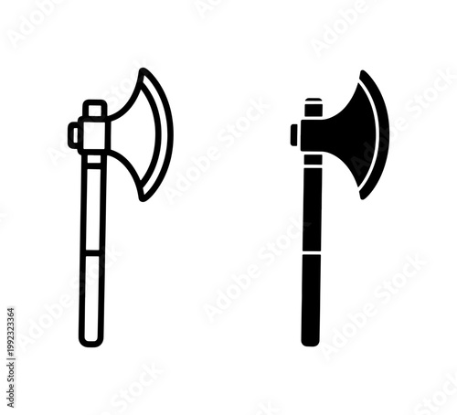 Medieval Battle Axe Outline and Silhouette Icon Set
