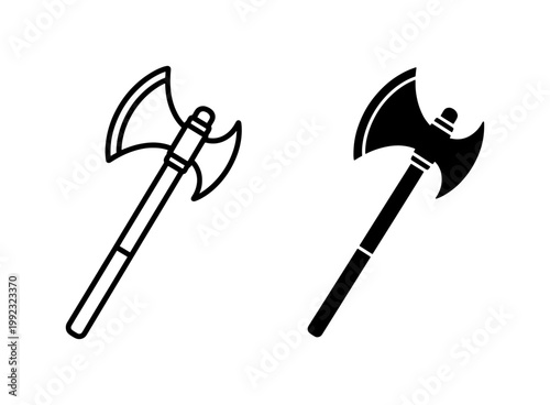 Medieval Battle Axe Outline and Silhouette Icon Set