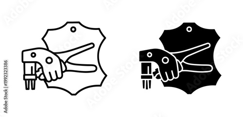 Leather Hole Punch Tool and Skin Label Icon Set