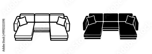 Modern Sectional Sofa Icon Set with Pillows