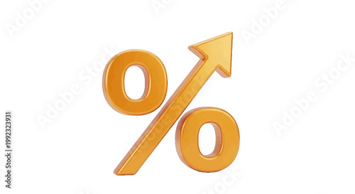 Vector illustration of golden percentage sign with an upward arrow on a transparent background
