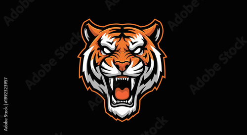Tiger head with open mouth roaring.