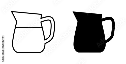 Vector pitcher icons, black and white, line art, kitchenware, 2 styles