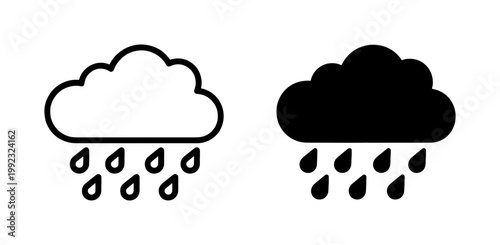 Rain Cloud Icons, Weather Symbols, Black and White Rainclouds, Meteorological Signs