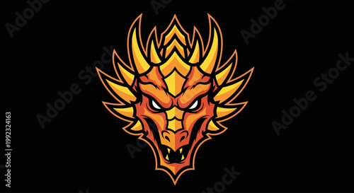 Dragon head with flames and spikes.