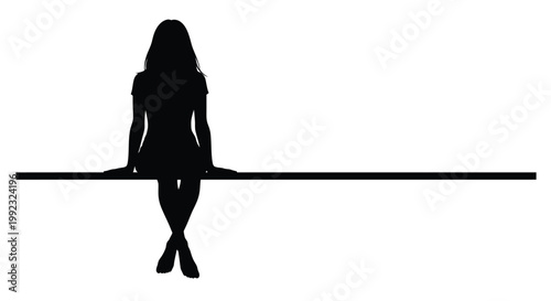 Silhouette of a woman sitting with crossed legs on a flat surface against a white background