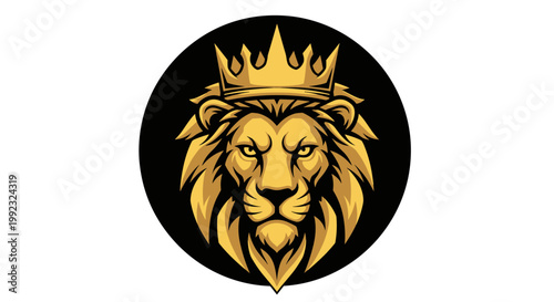 Golden Lion Head With Crown.