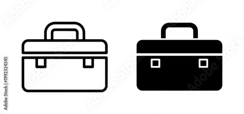 Briefcase icons, business bag, office case, black and white