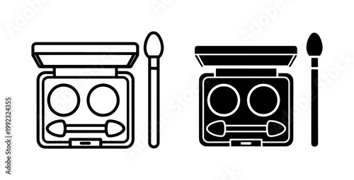 Makeup icons, eyeshadow palettes, brushes, black and white, vector graphics, beauty, cosmetics, makeup set, eye shadow