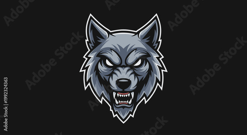 Gray Wolf Head Fierce Expression Closeup.