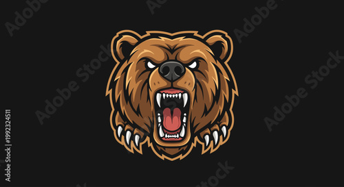 Furious Brown Bear Head Portrait.