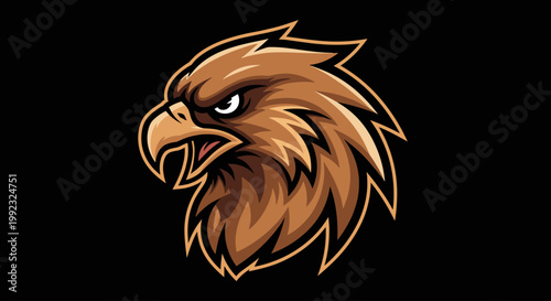 Brown Eagle Head Illustration Closeup.