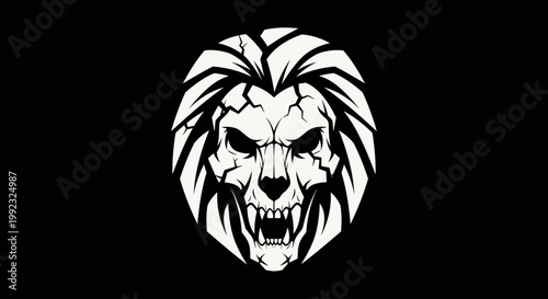 Fierce Lion Face Closeup Illustration.
