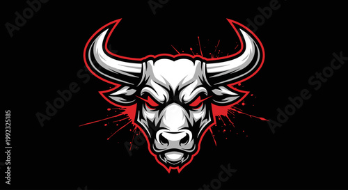 Angry bull head with red eyes.