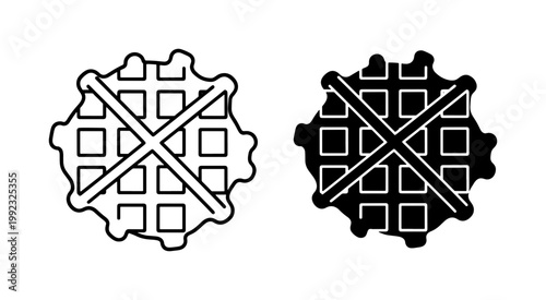 Waffle line and solid silhouette icon set