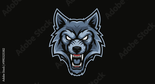 Gray wolf head with sharp teeth.