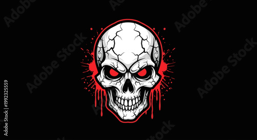 Skull with red eyes and cracks.