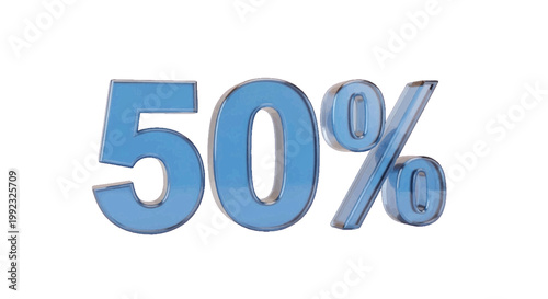 Vector illustration of 3d render of a blue glossy 50 percent sign on a transparent background