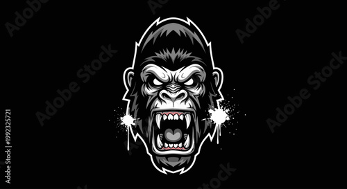 Angry Gorilla Face Closeup Illustration.