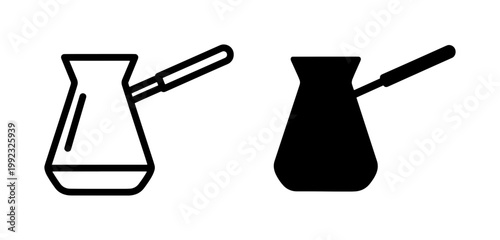 Turkish Coffee Cezve Icon Set in Line and Solid Style