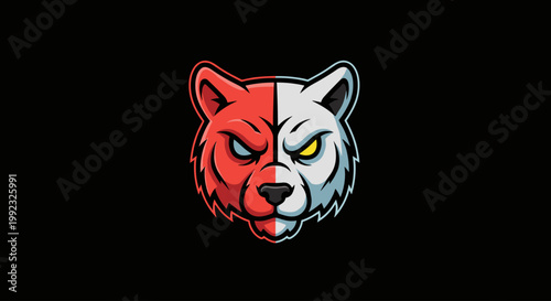 Wolf head split red white color.