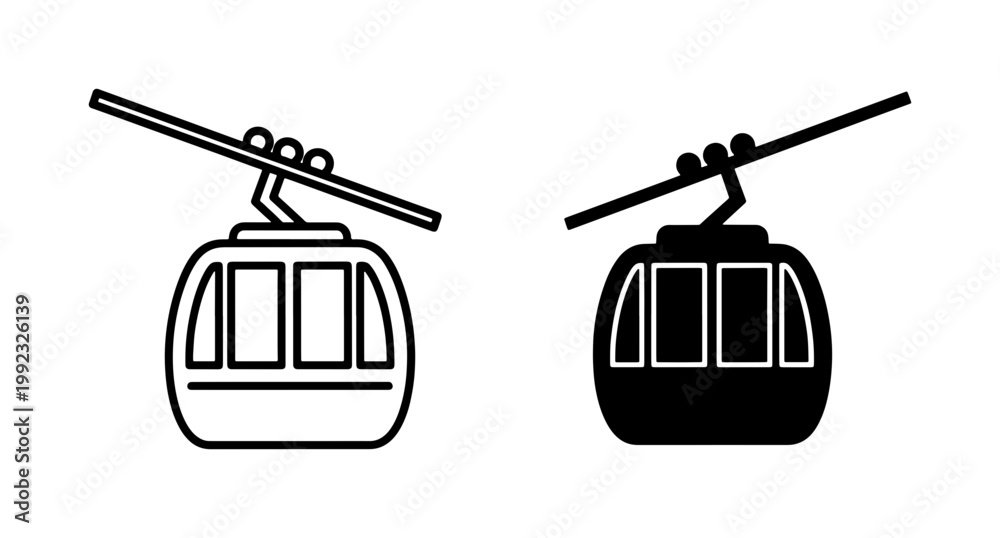 Fototapeta premium Cable Car Gondola Icon Set for Mountain Transport