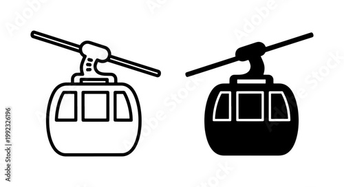 Cable Car Gondola Lift Line and Silhouette Icon Set