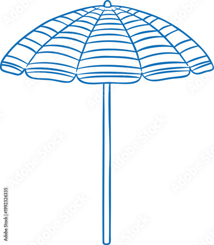 Beach umbrella blue line art vector icon, sunshade for summer rest, striped sun parasol, relax vacation accessory
