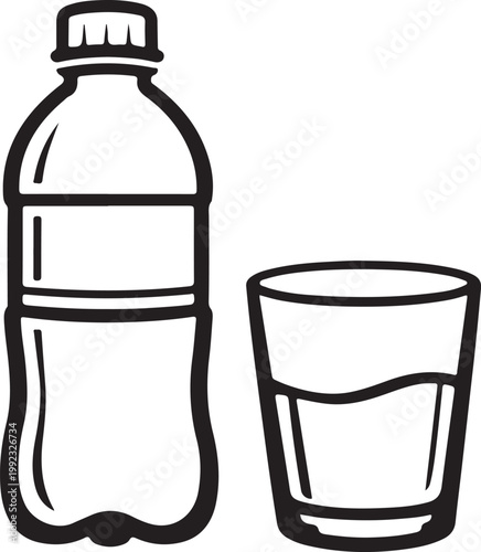 Bottle and Glass Outline Icon Vector Illustration for Beverage Service Bar and Drink Presentation Concepts