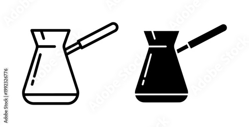 Turkish Coffee Cezve Icon Set in Line and Silhouette Style
