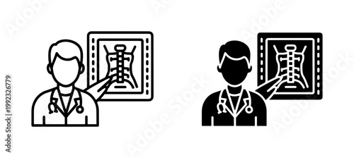 Radiologist examining spinal x-ray scan icon set
