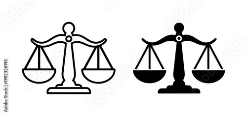 Justice Scales Icon Set in Black and White Outline